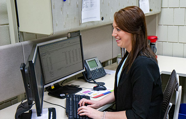 A Student Working in an Office. 